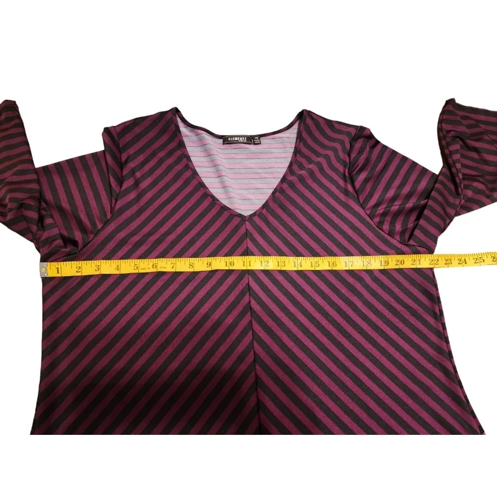 Elementz Woman Plus Size 1X Purple Black Stripe Top - Picture 6 of 11